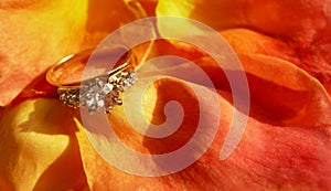 Diamond Ring on Rose Petals