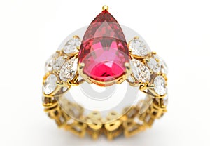 Diamond ring with ruby