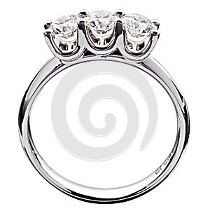 Diamond ring with a trilogy set in silver metal