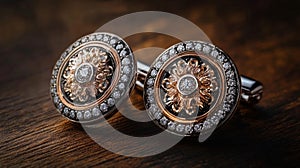Diamond and Rose Gold Cufflinks with Ornate Design