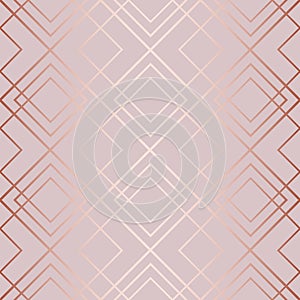 Diamond seamless pattern. Repeated rose gold fancy background. Modern art deco texture. Repeating gatsby patern for design prints.