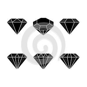 Diamond set icon. Vector Illustration. Shiny crystal sign. Brilliant stone. Black crystal isolated on white background. Fashion mo