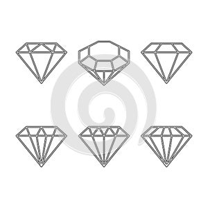 Diamond set icon. Vector Illustration. Shiny crystal sign. Brilliant stone. Black stroke isolated on white background. Fashion mod