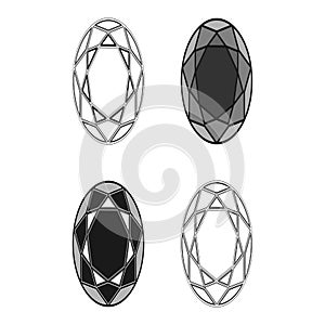 Diamond set icon. Vector Illustration.Shiny crystal sign. Brilliant stone. Black stroke isolated on white background. Fashion mode