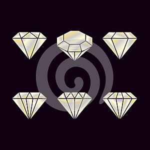 Diamond set icon. Vector Illustration. Shiny crystal sign. Brilliant stone. Crystal isolated on Black background. Fashion modern d