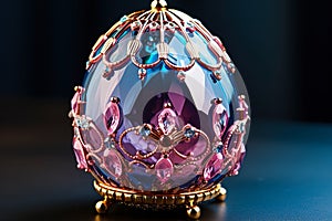 Diamond in the shape of a Faberge egg, decorated with jewels. Generative AI