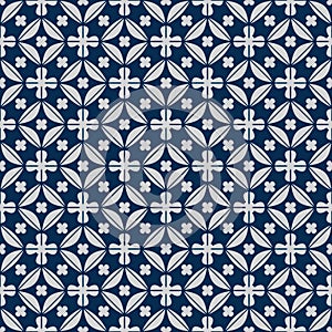 Diamond shape flower inside symmetry japan blue seamless pattern photo