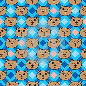 Diamond shape line bear head seamless pattern