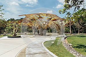 Diamond shape roof top detail of Garden pavilion in Kuala Lumpur`s Perdana Botanical Gardens in Jalan Tembusu, Malaysia