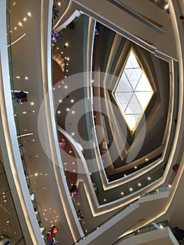 Diamond shaped cieling glass in mall