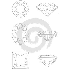 Diamond shapes vector: Round Brilliant - Oval - Pr photo