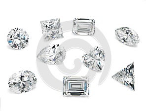 Diamond shapes on White Background - Fancy Polished Diamond Shapes