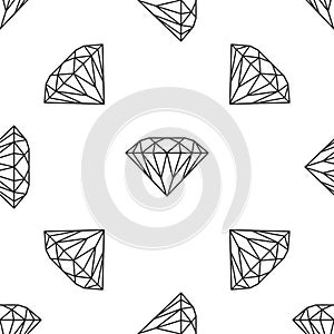 Diamond sign isolated seamless pattern on white background. Jewelry symbol. Gem stone