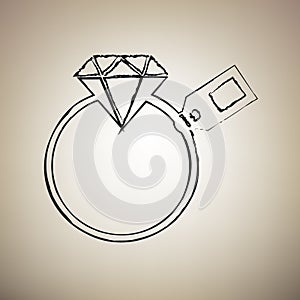 Diamond sign with tag. Vector. Brush drawed black icon at light
