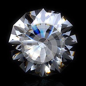 Diamond stone on black space. Beautiful shape emerald image with reflective surface. Render brilliant jewelry stock image.