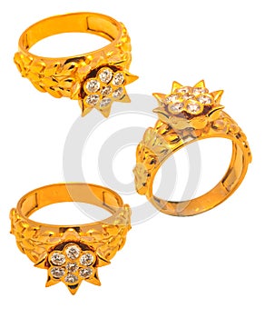 Diamond studded gold ring shot in various angles