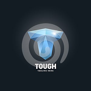 Diamond Tough Letter T. Abstract Vector Emblem, Sign or Logo Template. Strength Symbol. Mighty Torso Silhouette.