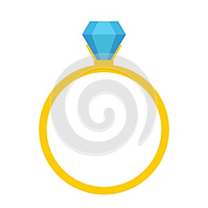 Diamond wedding engagement ring icon vector, crystal jewelry illustration.