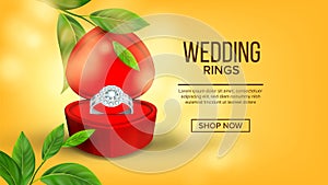 Diamond Wedding Ring In Box Landing Page Vector