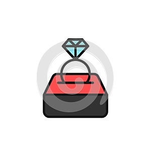 Diamond wedding ring icon for marriage proposal illustration concept design. simple clean monoline symbol