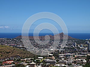 Diamondhead and the city of Honolulu of Oahu on a clear sky day