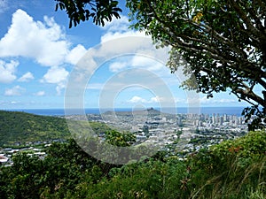 Diamondhead and the city of Honolulu on Oahu on a nice day