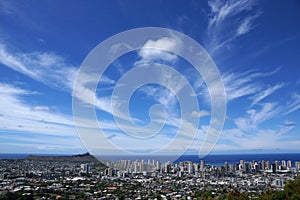 Diamondhead and the city of Honolulu on Oahu on a nice day
