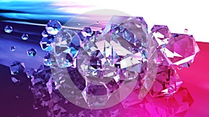 Diamonds abstract gems in purple and blue. Blue gems. Shattered crystals. Purple gems. Valuable bright jewels