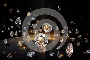 Diamonds on a black background. Generative AI