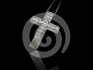 Diamonds Cross necklace on black background
