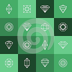 Diamonds and Gems line Icons set. Vector crystal and jewel linear logo design elements. Luxury and premium symbols