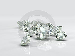 Diamonds jewel large group. Beautiful shape emerald image with reflective surface. Render brilliant jewelry stock image.