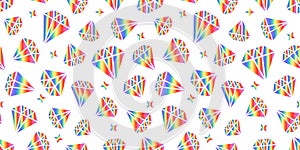 Diamonds with rainbow gradient Modern abstract seamless pattern. Vector shapes isolated on white background. Bright