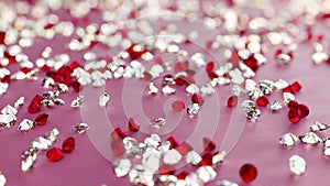 Diamonds And Rubies On Pink Background With Shallow Depth Of Field