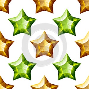 Diamonds Stars Seamless Pattern. Yellow and Green