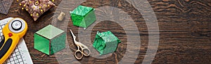 Diamonds stitched in the form of a cube. The process of sewing a quilt