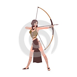 Diana or Artemis, goddess of hunt from Roman or Greek mythology isolated on white background. Brave beautiful woman