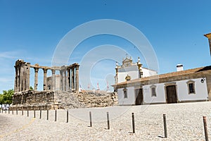 Dianna Temple in Evora. Ancient roman temple in the old city of photo
