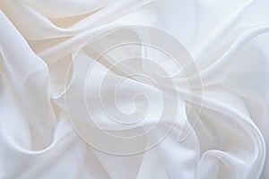 Diaphanous white fabric draped with folds, textile wave background photo