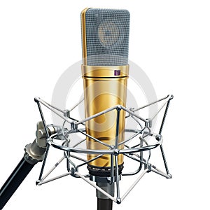 Diaphragm condenser studio microphone with shock-mount, 3D rendering