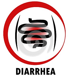 Diarrhea pictogram, The symbol of sore intestineson  red ring, symptom of disease