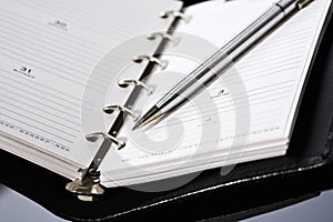 Diary and ball pen, close-up