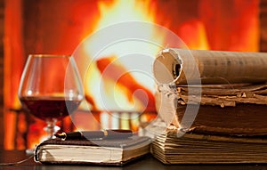 Diary and brandy glass