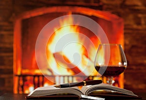 Diary and brandy glass