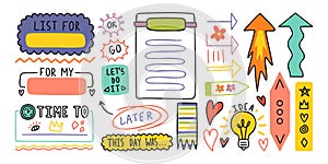 Diary cute note elements. Hand drawn doodles bullet journal banners. photo