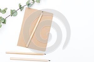 Diary for entries on a white background. Minimalism flat lay