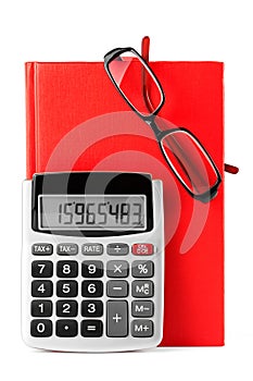 Diary, glasses and calculator