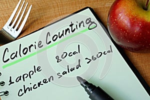 Diary with a record Calorie counting.