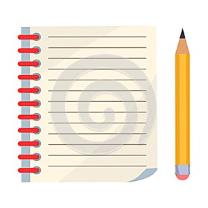 Diary with Spiral or Page of Copybook and Pencil