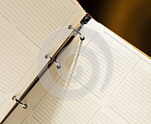 Diary with a wooden cover open for writing a business plan